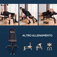 HOMCOM Panca Multifunzione per Addominali con Seduta e Schienale Regolabili, 150x60x50-127cm, Nero(m-6)