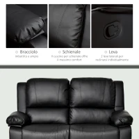 HOMCOM Divano Letto 2 Posti con Schienale Regolabile in Similpelle, 95x141,5x94,5cm, Nero(m-5)