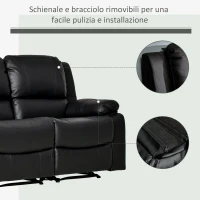 HOMCOM Divano Letto 2 Posti con Schienale Regolabile in Similpelle, 95x141,5x94,5cm, Nero(m-4)