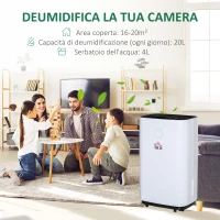 HOMCOM Deumidificatore da 20L 3 Modalità e 2 Velocità Timer 24h Design Silenzioso 33.5x23x57cm Bianco(m-4)