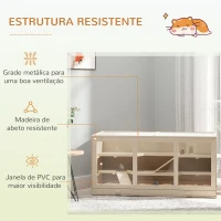 PawHut Gaiola de Hamster Casa para pequenos roedores com bandeja removível 2 plataformas e rampas 115x60x58 cm Madeira natural(m-5)