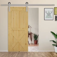 HOMCOM 6.5FT / 2m Stainless Steel Sliding Door Kits Barn Hardware Closet Set Modern Style Track System For Single Wooden Door(m-2)