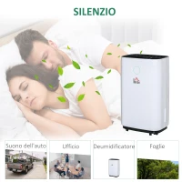 HOMCOM Deumidificatore da 20L 3 Modalità e 2 Velocità Timer 24h Design Silenzioso 33.5x23x57cm Bianco(m-6)