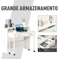 HOMCOM Conjunto de 2 mesas secretária para escritório com rodas 2 gavetas 100x36x88 cm Branco(m-5)