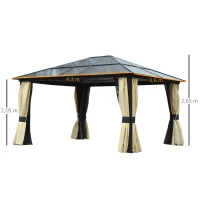 Outsunny Gazebo da Giardino in Alluminio con Tetto in PC, 430x360x265 cm(m-3)