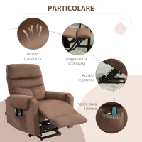 HOMCOM Poltrona Massaggiante con Assistenza per Alzarsi in piedi e Telecomando, in Poliestere e Metallo, 79x97x103 cm, Marrone(m-4)