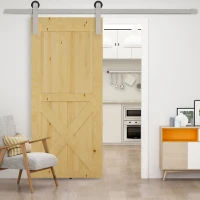 HOMCOM 6.5FT / 2m Stainless Steel Sliding Door Kits Barn Hardware Closet Set Modern Style Track System For Single Wooden Door(m-7)