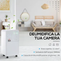 HOMCOM Deumidificatore Portatile da 16L, 4 Modalità e 2 Velocità, Timer 24h, 28x20x50.5cm, Bianco(m-4)