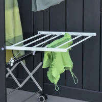 HOMCOM Estendal de Roupa Dobrável de Alumínio Móvel com 4 Alças Laterais Prateleira para Sapatos 4 Rodas com Freios 157,5x54x101cm Branco(m-10)