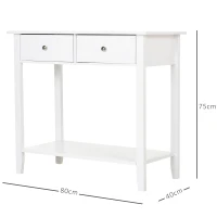 HOMCOM Mobile Consolle con 2 Cassetti e Ripiano Inferiore in Legno, 80x40x75cm, Bianco(m-3)
