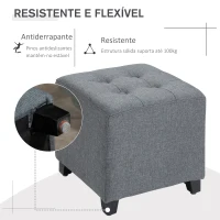 HOMCOM Banco Otomano Baixo Acolchoado Apoio para os pés com Pernas de Madeira Maciça  35x35x35 cm Cinza(m-6)