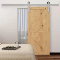 HOMCOM 6.5FT / 2m Stainless Steel Sliding Door Kits Barn Hardware Closet Set Modern Style Track System For Single Wooden Door(m-5)