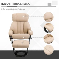 HOMCOM Poltrona Relax Reclinabile e Massaggiante con Pouf Poggiapiedi e Telecomando, 76x80x102 cm Crema(m-5)