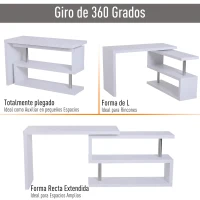 HOMCOM Mesa de Escritorio con Estantería para Hogar de MDF y Acero Inoxidable 187,5x50x76,1 Blanco(m-7)