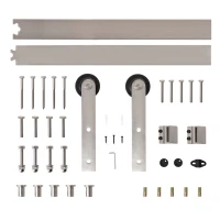 HOMCOM 6.5FT / 2m Stainless Steel Sliding Door Kits Barn Hardware Closet Set Modern Style Track System For Single Wooden Door(m-11)