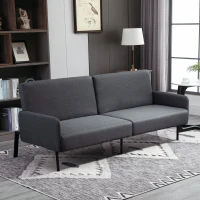 HOMCOM Divano Letto Pieghevole a 2 Posti in Tessuto Effetto Lino e Acciaio, 214x94x81 cm, Grigio(m-2)