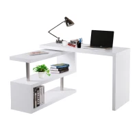 HOMCOM Mesa de Escritorio con Estantería para Hogar de MDF y Acero Inoxidable 187,5x50x76,1 Blanco(m-1)