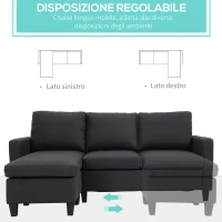 HOMCOM Divano Letto angolare con Rivestimento Effetto Lino, 197x139x91 cm, Grigio(m-5)