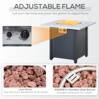 Outsunny Square Propane Gas Fire Pit Table, 40000 BTU Rattan Smokeless Firepit Patio Heater with Lava Rocks and Lid, 71cm x 71cm x 62cm, Black(m-6)