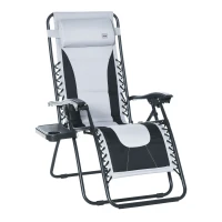 Outsunny Zero Gravity Chair, Folding Recliner, Patio Sun Lounger with Cup Holder, Adjustable Backrest, Padded Pillow for Outdoor, Patio, Deck, Poolside, Light Grey(m-1)