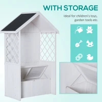 Outsunny Wooden Arbour Double Seat Bench with Storage Box Lattice Side Solid Roof Outdoor Garden Furniture Chair, White(m-5)