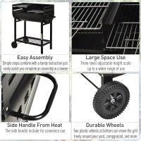 Outsunny Steel 2-Grill Charcoal BBQ w/ Wheels Black(m-6)
