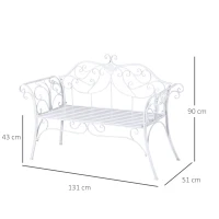Outsunny 2 Seater Garden Bench, Antique Outdoor Double Seat Chair with Decorative Cast Iron Backrest for Backyard Porch, White(m-3)