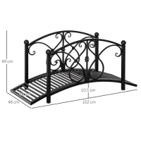 Outsunny 102L x 48W x 49H Classic Metal Garden Bridge with Safety Railings Arc Footbridge Decorative Pond Bridge for Backyard Creek Stream, Black(m-3)