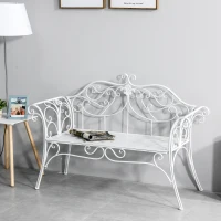 Outsunny 2 Seater Garden Bench, Antique Outdoor Double Seat Chair with Decorative Cast Iron Backrest for Backyard Porch, White(m-8)