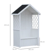 Outsunny Wooden Arbour Double Seat Bench with Storage Box Lattice Side Solid Roof Outdoor Garden Furniture Chair, White(m-3)