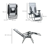 Outsunny Zero Gravity Chair, Folding Recliner, Patio Sun Lounger with Cup Holder, Adjustable Backrest, Padded Pillow for Outdoor, Patio, Deck, Poolside, Light Grey(m-3)