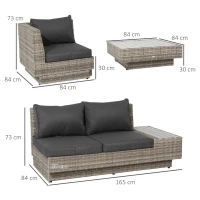 Outsunny 4 PCs Rattan Garden Furniture Outdoor Sectional Corner Sofa and Coffee Table Set - Conservatory Wicker Weave Furniture with Armrest and Cushions, Light Grey(m-3)