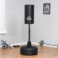 HOMCOM Saco de Boxeo de Pie con Soporte Ajustable en Altura de 3 Niveles Punching Ball con Base Rellenable de Arena 45 kg o Agua 30 kg para Hogar Gimnasio Ø68x150-170 cm Negro(m-2)
