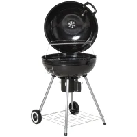 Outsunny Portable Kettle Charcoal Grill W/Wheels, 57Lx63Wx94H cm-Black/Silver(m-11)