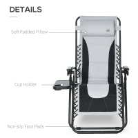 Outsunny Zero Gravity Chair, Folding Recliner, Patio Sun Lounger with Cup Holder, Adjustable Backrest, Padded Pillow for Outdoor, Patio, Deck, Poolside, Light Grey(m-7)