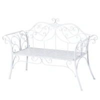 Outsunny 2 Seater Garden Bench, Antique Outdoor Double Seat Chair with Decorative Cast Iron Backrest for Backyard Porch, White(m-1)