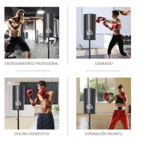 HOMCOM Saco de Boxeo de Pie con Soporte Ajustable en Altura de 3 Niveles Punching Ball con Base Rellenable de Arena 45 kg o Agua 30 kg para Hogar Gimnasio Ø68x150-170 cm Negro(m-7)