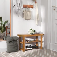 HOMCOM Acacia Wood Shoe Bench,  3-Tier Shoe Storage Rack, Hallway Organizer Shelf, for Entryway, Living Room, Bedroom, 70 x 28 x 45 cm, Teak(m-2)