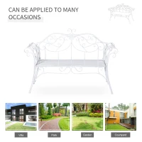 Outsunny 2 Seater Garden Bench, Antique Outdoor Double Seat Chair with Decorative Cast Iron Backrest for Backyard Porch, White(m-6)
