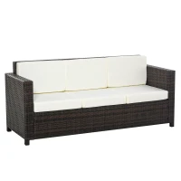 Outsunny Poly-rotan bank met kussens 3-zits loungebank tuin metaal polyester bruin(m-1)