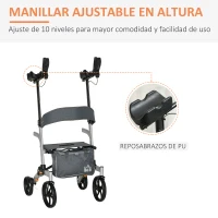 HOMCOM Andador para Ancianos Plegable de Aluminio con Altura Regulable Asiento 4 Ruedas Frenos Manuales Reposabrazos y Cesta para Personas Mayores 73x64x106-136 cm Gris(m-4)