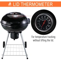 Outsunny Portable Kettle Charcoal Grill W/Wheels, 57Lx63Wx94H cm-Black/Silver(m-7)