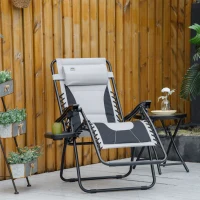 Outsunny Zero Gravity Chair, Folding Recliner, Patio Sun Lounger with Cup Holder, Adjustable Backrest, Padded Pillow for Outdoor, Patio, Deck, Poolside, Light Grey(m-2)