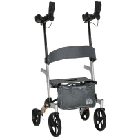 HOMCOM Andador para Ancianos Plegable de Aluminio con Altura Regulable Asiento 4 Ruedas Frenos Manuales Reposabrazos y Cesta para Personas Mayores 73x64x106-136 cm Gris(m-1)