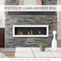 HOMCOM chimenea bioetanol quemador bioetanol 3 fuegos 1L 3h tiempo de combustión 2000W sin humo de pared acero vidrio templado blanco 120 x 15 x 40 cm(m-6)