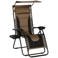 Outsunny Zero Gravity Lounger Chair, Folding Reclining Patio Chair with Shade Cover, Cup Holder, Soft Cushion and Headrest for Poolside, Camping, Brown(m-1)