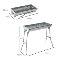 Outsunny Portable Charcoal BBQ Grill, Stainless Steel,73Lx33Wx71H cm-Silver(m-3)