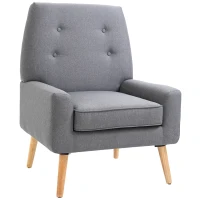 HOMCOM Nordic Single Cushion Padded Chair Wooden Armchair  Button Tufted Seat Sponge Scandinavian Living Room Bedroom(m-2)