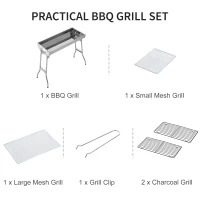 Outsunny Portable Charcoal BBQ Grill, Stainless Steel,73Lx33Wx71H cm-Silver(m-4)