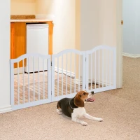 Pawhut Wooden Dog Gate For Stairs Stepover Panel Pet Fence Folding Safety Barrier-White(m-12)